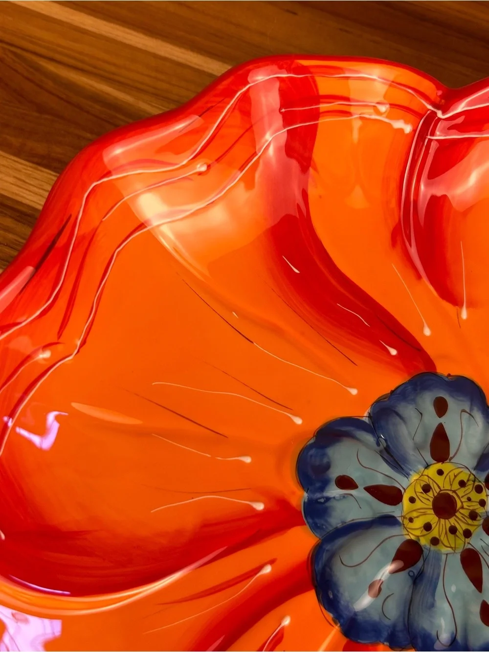 Laurie Gates Hand Painted Orange Flower Serving Plate